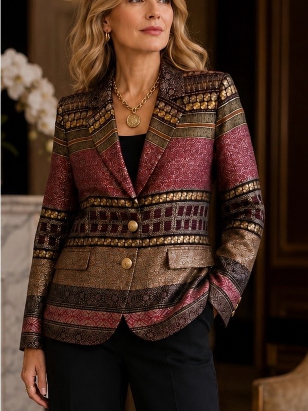 Etro Milano Italy Metallic Jacquard Tapestry Blazer Jacket Sz 46 Designer Luxury